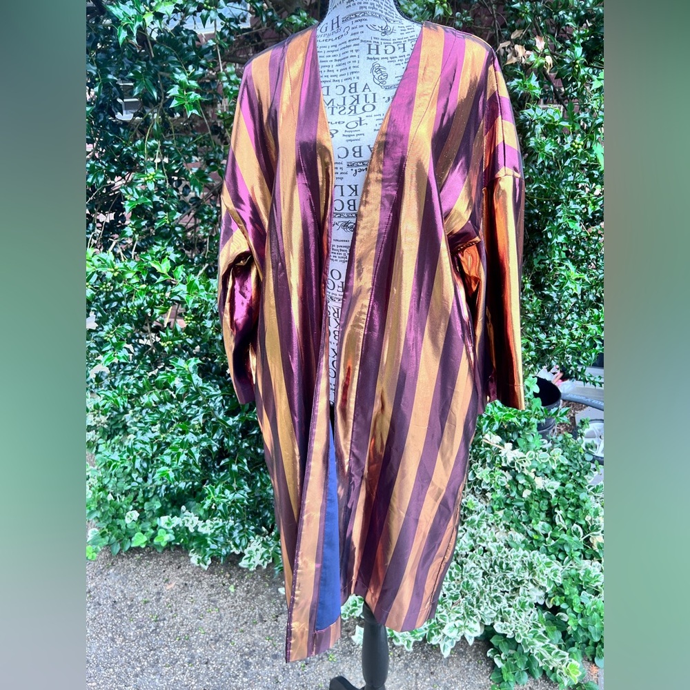 Manila Grace Metallic Striped Burgundy Orange Robe Coat Duster IT 44 fits 6-8 - Picture 10 of 16